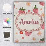 Personalised Name Cute Strawberry Daisy Custom  Modern Room Accent Elegant Feature Canvas Wall Art Print Decor Picture Ready to Hang