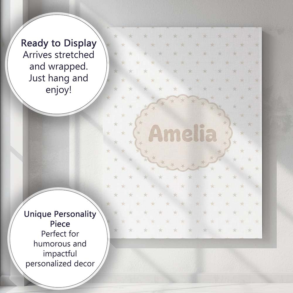 Personalised Name Minimal Gold Star Seamless Custom Bespoke  Contemporary Display Canvas Wall Art Print Decor Picture Ready to Hang