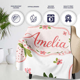 Cute Strawberry Minimal Floral Soft Seamless Pattern Name Unique  Personalised Custom Name Super Soft Fleece Blanket Bed Sofa Throw