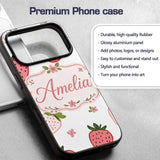 Cute Strawberry Minimal Floral Soft Seamless Custom Name Protective Phone Case Mobile Cover Durable Everyday Smartphone Shock Resistant