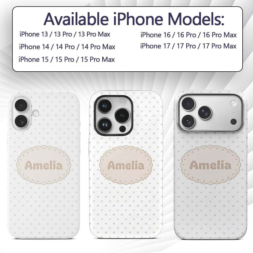 Minimal Gold Star Seamless Pattern on Soft White Custom Name Protective Phone Case Mobile Cover Durable Everyday Smartphone Shock Resistant