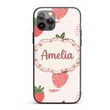 Cute Strawberry Floral Sweet Pastel Seamless Custom Name Protective Phone Case Mobile Cover Durable Everyday Smartphone Shock Resistant