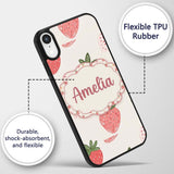 Cute Strawberry Floral Sweet Pastel Seamless Custom Name Protective Phone Case Mobile Cover Durable Everyday Smartphone Shock Resistant