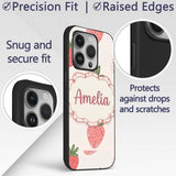 Cute Strawberry Floral Sweet Pastel Seamless Custom Name Protective Phone Case Mobile Cover Durable Everyday Smartphone Shock Resistant