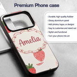 Cute Strawberry Floral Sweet Pastel Seamless Custom Name Protective Phone Case Mobile Cover Durable Everyday Smartphone Shock Resistant