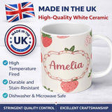 Personalized Custom Name Cute Strawberry Floral Sweet Pastel Seamless Pattern Name Unique 11oz Ceramic Coffee Tea Mug White Large Handle