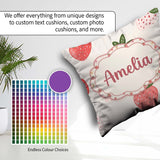 Custom Name Strawberry Floral Sweet Pastel Seamless Pattern Name Square Filled Cushion Throw Pillow Sofa Bed Home Decor Zip Washable UK Made