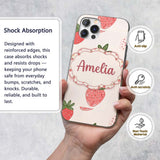 Cute Strawberry Floral Sweet Pastel Seamless Custom Name Protective Phone Case Mobile Cover Durable Everyday Smartphone Shock Resistant