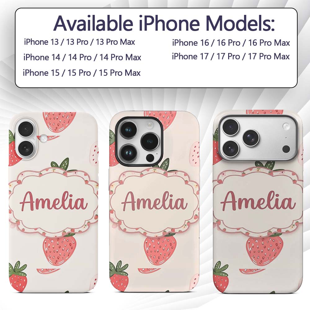 Cute Strawberry Floral Sweet Pastel Seamless Custom Name Protective Phone Case Mobile Cover Durable Everyday Smartphone Shock Resistant