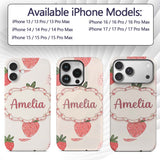 Cute Strawberry Floral Sweet Pastel Seamless Custom Name Protective Phone Case Mobile Cover Durable Everyday Smartphone Shock Resistant