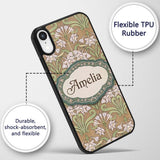 Vintage Floral Art Nouveau Lily Printed Design Custom Name Protective Phone Case Mobile Cover Durable Everyday Smartphone Shock Resistant