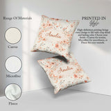 Custom Name Peach Floral Moon Seamless Pattern Stylish Everyday Square Filled Cushion Throw Pillow Sofa Bed Home Decor Zip Washable UK Made