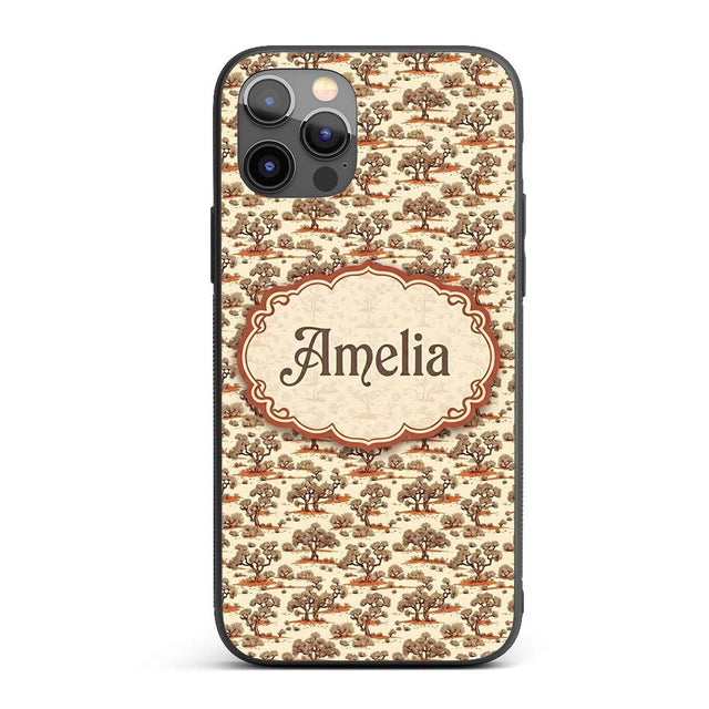 Rustic Desert Tree Scenic Repeat Seamless Pattern Custom Name Protective Phone Case Mobile Cover Durable Everyday Smartphone Shock Resistant