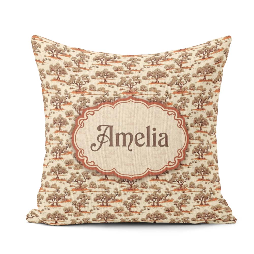 Custom Name Rustic Desert Tree Scenic Seamless Pattern Name Cute Square Filled Cushion Throw Pillow Sofa Bed Home Decor Zip Washable UK Made