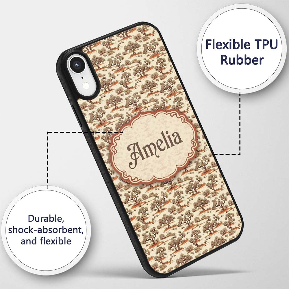 Rustic Desert Tree Scenic Repeat Seamless Pattern Custom Name Protective Phone Case Mobile Cover Durable Everyday Smartphone Shock Resistant