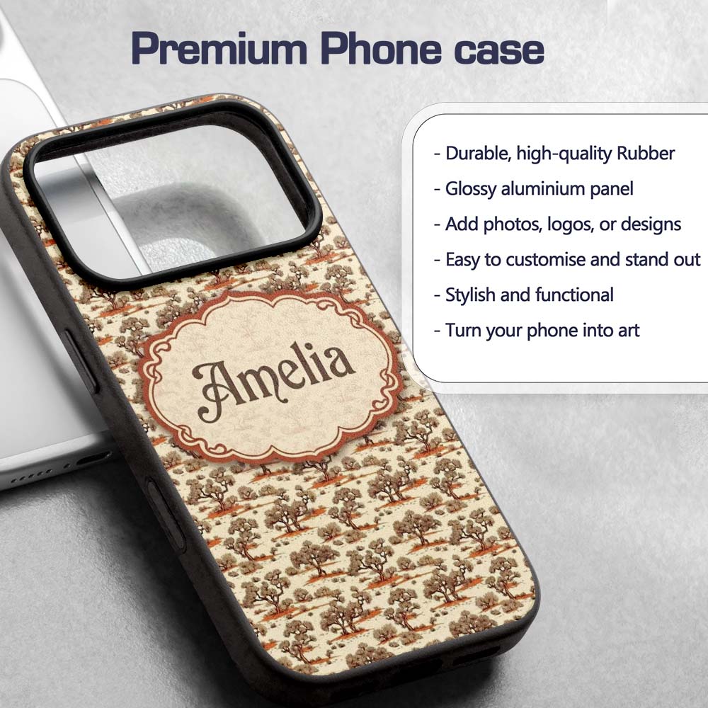 Rustic Desert Tree Scenic Repeat Seamless Pattern Custom Name Protective Phone Case Mobile Cover Durable Everyday Smartphone Shock Resistant