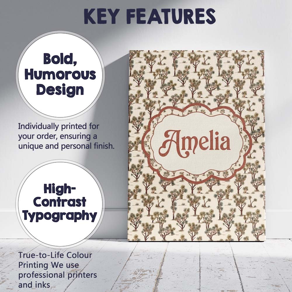 Personalised Name Neutral Desert Shrub Tree Custom  Bespoke Interior Contemporary Canvas Wall Art Print Decor Picture Ready to Hang