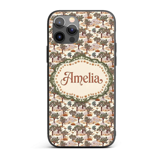 Desert Oasis Trees Rocks Scenic Seamless Pattern Custom Name Protective Phone Case Mobile Cover Durable Everyday Smartphone Shock Resistant