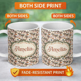 Personalized Custom Name Desert Oasis Trees Rocks Scenic Seamless Pattern Name Cute Unique 11oz Ceramic Coffee Tea Mug White Large Handle