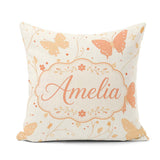 Custom Name Soft Peach Floral Elegant Seamless Pattern Name Cute Square Filled Cushion Throw Pillow Sofa Bed Home Decor Zip Washable UK Made