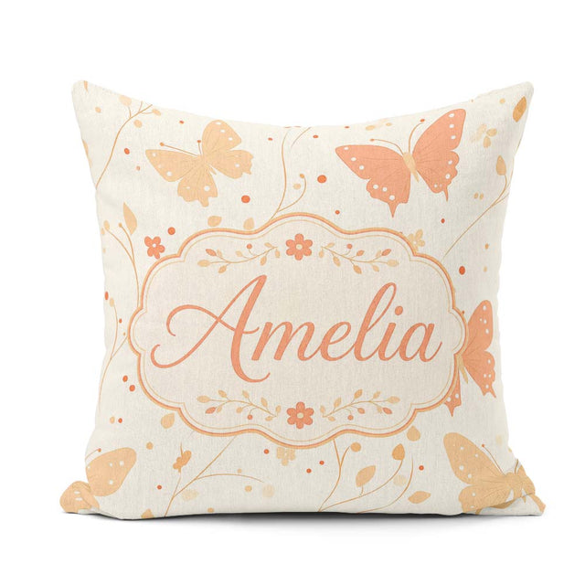Custom Name Soft Peach Floral Elegant Seamless Pattern Name Cute Square Filled Cushion Throw Pillow Sofa Bed Home Decor Zip Washable UK Made
