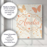 Personalised Name Soft Peach Butterfly Custom  Modern Room Accent Elegant Feature Canvas Wall Art Print Decor Picture Ready to Hang