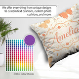 Custom Name Soft Peach Floral Elegant Seamless Pattern Name Cute Square Filled Cushion Throw Pillow Sofa Bed Home Decor Zip Washable UK Made