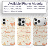 Soft Peach Butterfly Floral Elegant Seamless Custom Name Protective Phone Case Mobile Cover Durable Everyday Smartphone Shock Resistant