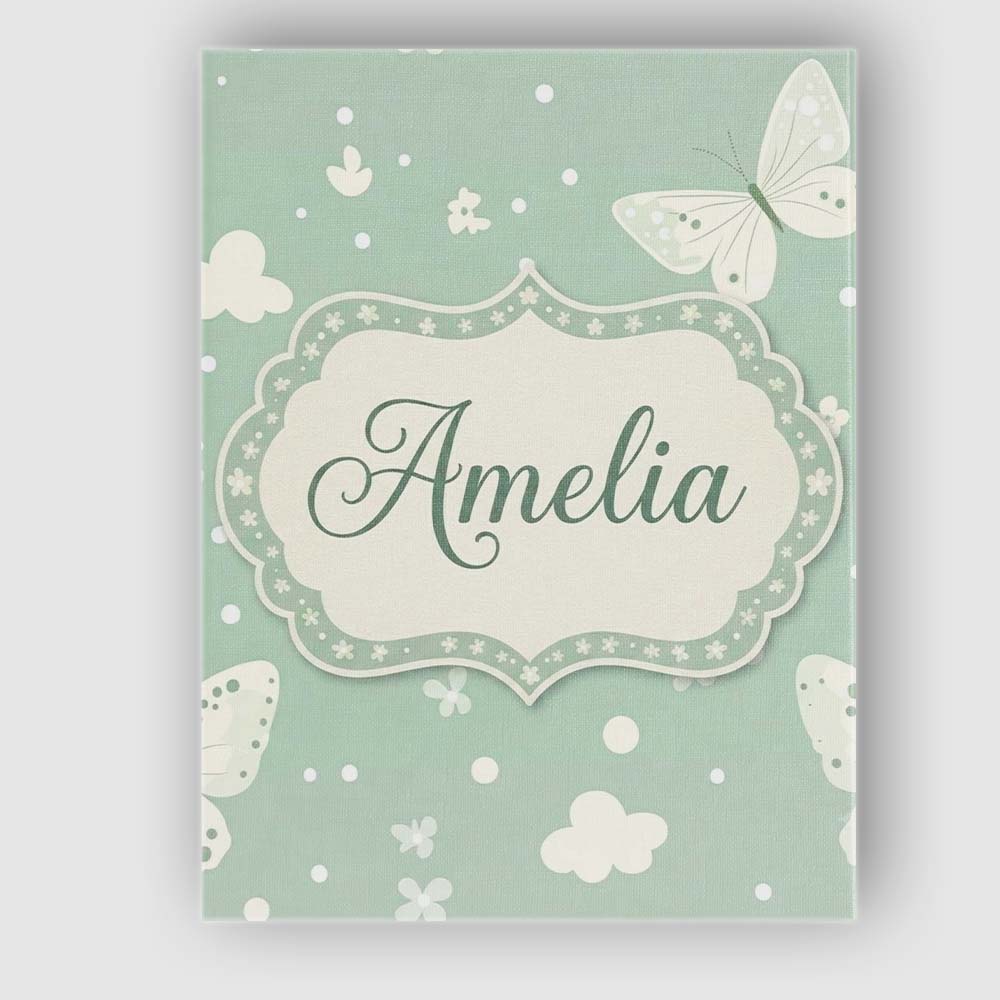 Personalised Name Mint Green Butterfly Soft Custom  Bespoke Interior Contemporary Canvas Wall Art Print Decor Picture Ready to Hang