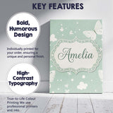 Personalised Name Mint Green Butterfly Soft Custom  Bespoke Interior Contemporary Canvas Wall Art Print Decor Picture Ready to Hang