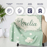 Mint Green Butterfly Soft Dreamy Seamless Pattern Name Cute Unique  Personalised Custom Name Super Soft Fleece Blanket Bed Sofa Throw