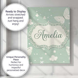 Personalised Name Mint Green Butterfly Soft Custom  Bespoke Interior Contemporary Canvas Wall Art Print Decor Picture Ready to Hang
