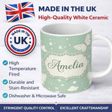 Personalized Custom Name Mint Green Butterfly Soft Dreamy Seamless Pattern Name Cute Unique 11oz Ceramic Coffee Tea Mug White Large Handle