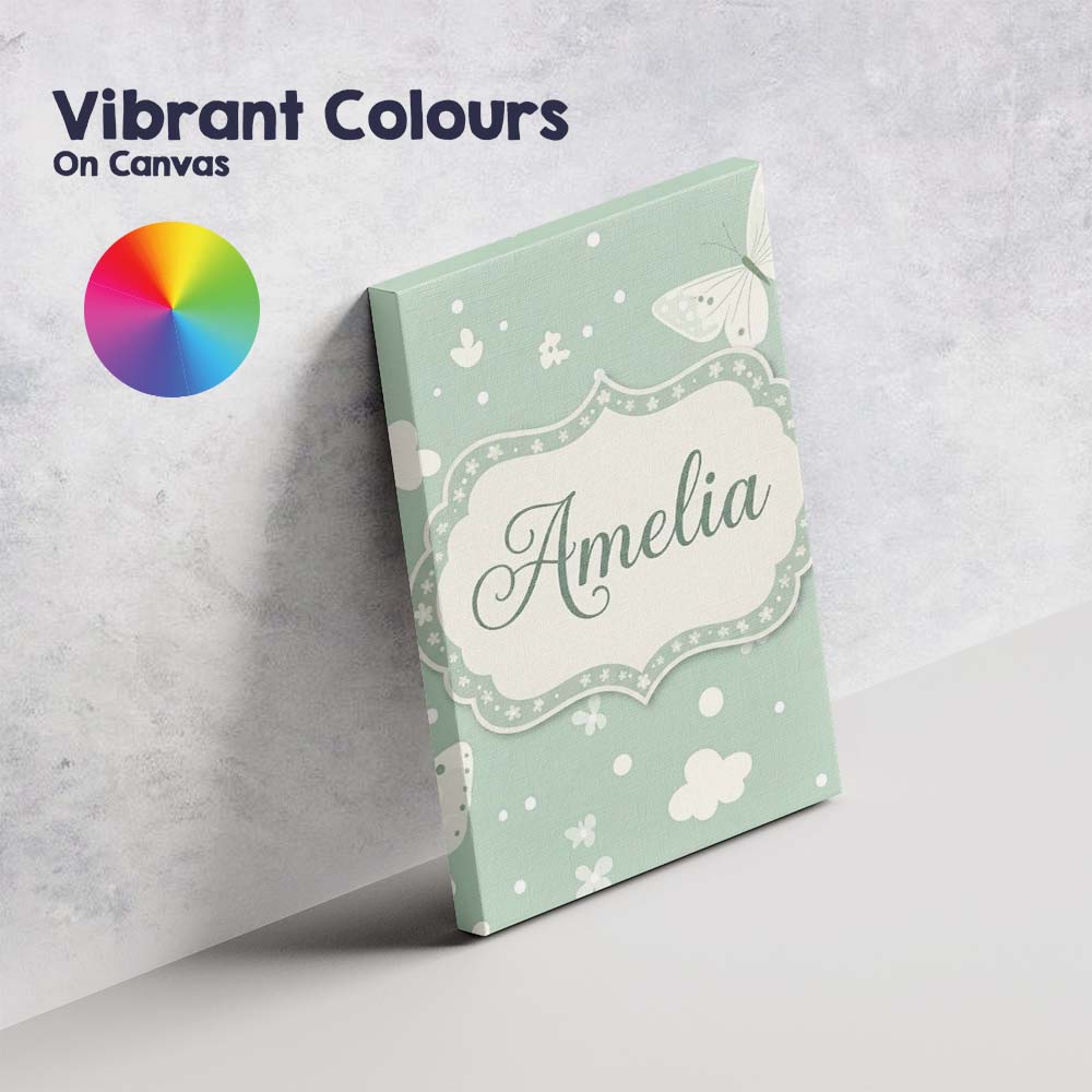 Personalised Name Mint Green Butterfly Soft Custom  Bespoke Interior Contemporary Canvas Wall Art Print Decor Picture Ready to Hang