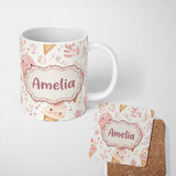 Personalized Custom Name Cute Kawaii Ice Cream Floral Sweet Seamless Pattern Name Unique Gift 11oz Ceramic Coffee Tea Mug White Large Handle