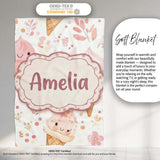 Cute Kawaii Ice Cream Floral Sweet Seamless Pattern Name Unique Gift  Personalised Custom Name Super Soft Fleece Blanket Bed Sofa Throw