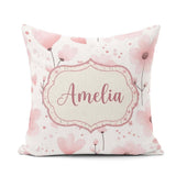 Custom Name Soft Pink Floral Blossom Romantic Seamless Name Cute Square Filled Cushion Throw Pillow Sofa Bed Home Decor Zip Washable UK Made
