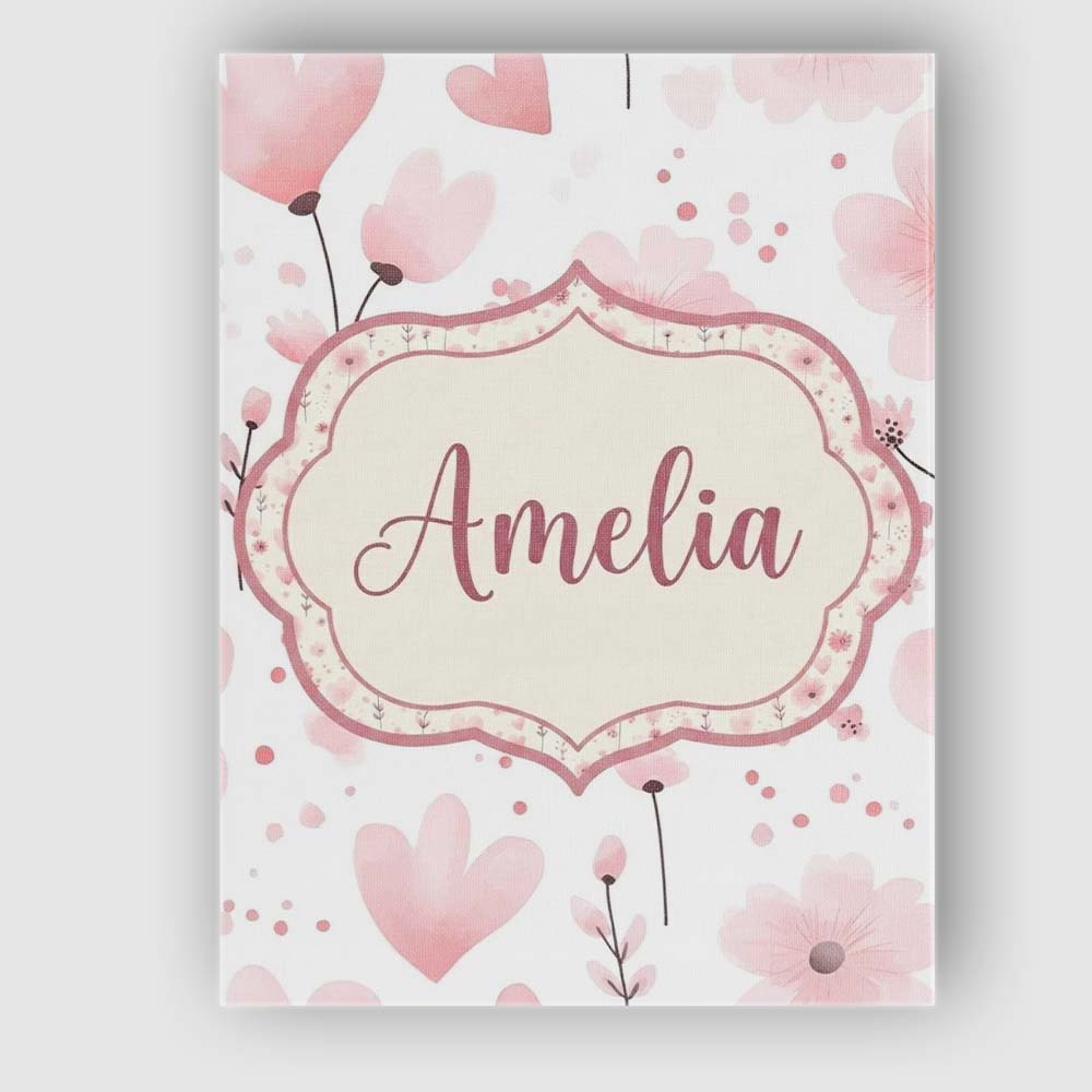 Personalised Name Soft Pink Floral Blossom Custom  Unique Gift Idea Elegant Feature Canvas Wall Art Print Decor Picture Ready to Hang