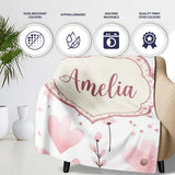 Soft Pink Floral Blossom Romantic Seamless Pattern Name Cute Unique  Personalised Custom Name Super Soft Fleece Blanket Bed Sofa Throw