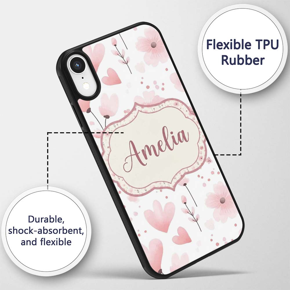 Soft Pink Floral Blossom Romantic Printed Design Custom Name Protective Phone Case Mobile Cover Durable Everyday Smartphone Shock Resistant