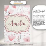 Soft Pink Floral Blossom Romantic Seamless Pattern Name Cute Unique  Personalised Custom Name Super Soft Fleece Blanket Bed Sofa Throw
