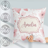 Custom Name Soft Pink Floral Blossom Romantic Seamless Name Cute Square Filled Cushion Throw Pillow Sofa Bed Home Decor Zip Washable UK Made