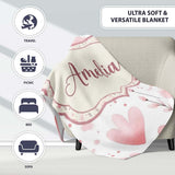 Soft Pink Floral Blossom Romantic Seamless Pattern Name Cute Unique  Personalised Custom Name Super Soft Fleece Blanket Bed Sofa Throw