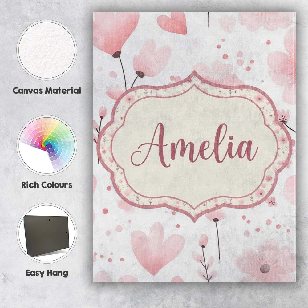 Personalised Name Soft Pink Floral Blossom Custom  Unique Gift Idea Elegant Feature Canvas Wall Art Print Decor Picture Ready to Hang