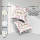 Custom Name Soft Pink Floral Blossom Romantic Seamless Name Cute Square Filled Cushion Throw Pillow Sofa Bed Home Decor Zip Washable UK Made