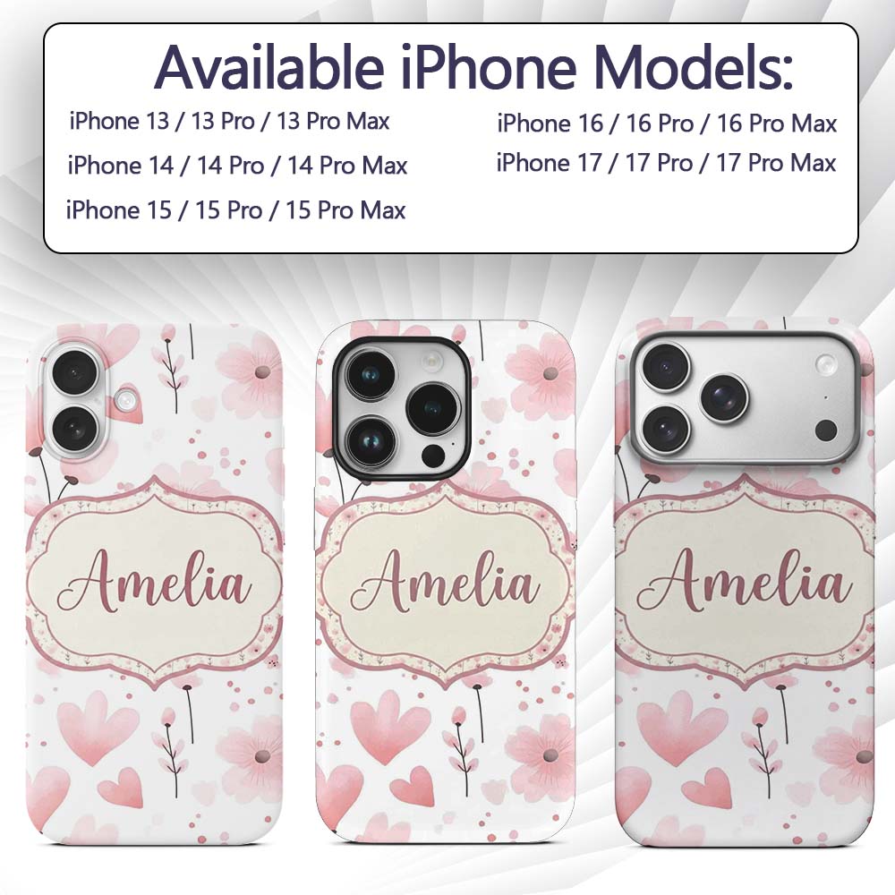 Soft Pink Floral Blossom Romantic Printed Design Custom Name Protective Phone Case Mobile Cover Durable Everyday Smartphone Shock Resistant