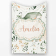 Cute Baby Whale Ocean Floral Watercolor Seamless Pattern Name  Personalised Custom Name Super Soft Fleece Blanket Bed Sofa Throw