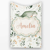 Cute Baby Whale Ocean Floral Watercolor Seamless Pattern Name  Personalised Custom Name Super Soft Fleece Blanket Bed Sofa Throw
