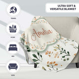 Cute Baby Whale Ocean Floral Watercolor Seamless Pattern Name  Personalised Custom Name Super Soft Fleece Blanket Bed Sofa Throw