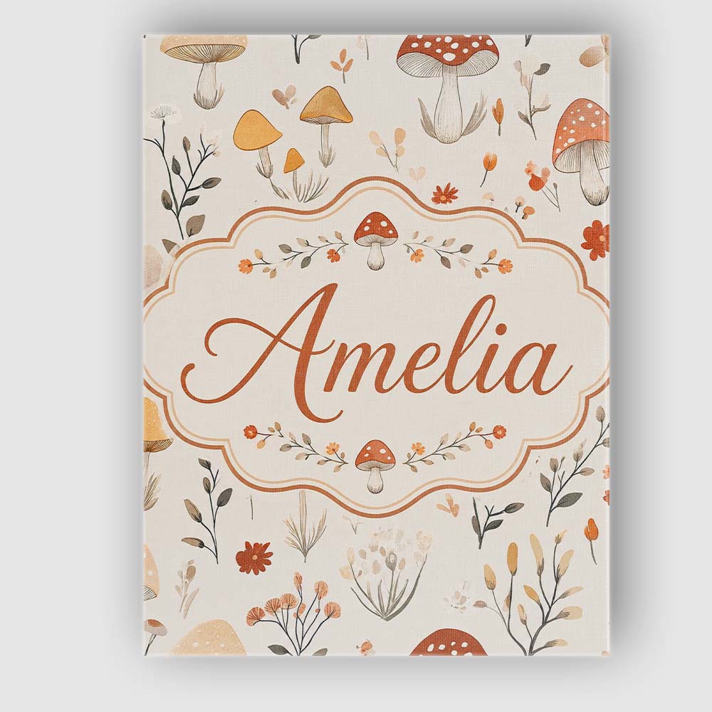 Personalised Name Whimsical Forest Mushroom Custom  Bespoke Interior Contemporary Canvas Wall Art Print Decor Picture Ready to Hang